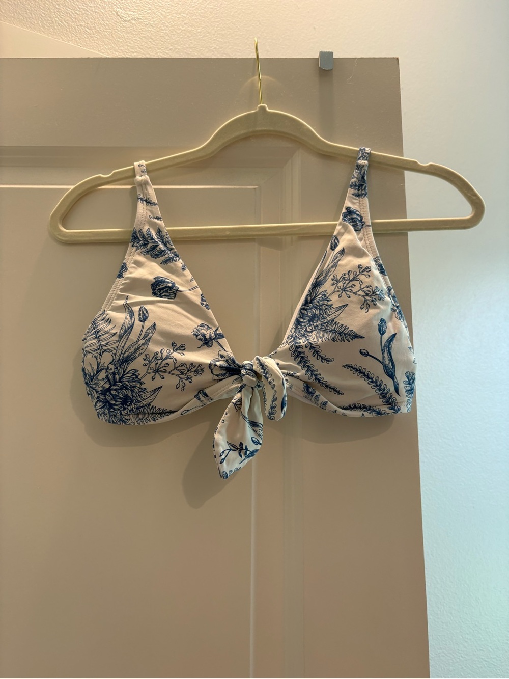 ANTONIO MELANI Cream and Blue Floral Tie-Front Bikini Top